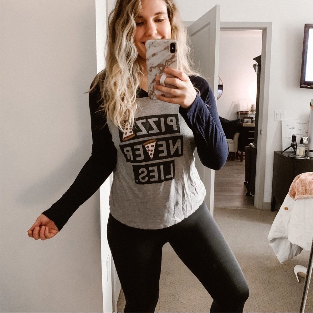 Pizza Never Lies Hyssop Raglan Pullover Lightweight Long Sleeve Hooded Tee Sz M